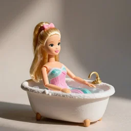 barbie doll in the bath, macro shot, stopmotion