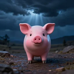 cute little pink pig statue, stands in blue storm, by pablo carpio, greg rutkowski