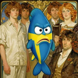 a very angry Swedish Fish, by Stanley Artgerm Lau , greg rutkowski, thomas kindkade, alphonse mucha, loish, Norman Rockwell