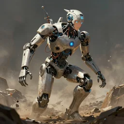 an intricate concept art of a human robot coming out of the ground, post - apocalyptic, matte painting, concept art, hyper realistic, cgsociety, artstation, deviantart, style by feng zhu and dylan cole, octane render, anime style