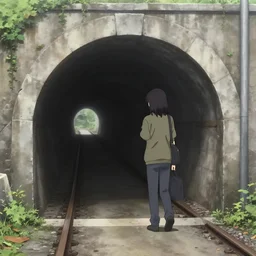outside a dark train tunnel entrance, thalassophobia, anime