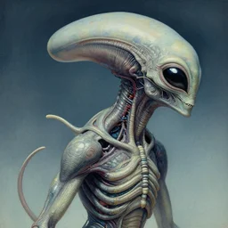 cutaway anatomy painting of an alien creature, retrofuturism, beautiful, highly detailed