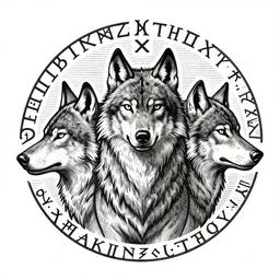 wolf with three heads iconography old occult runes intaglio etching engraving alchemy ink witchcraft