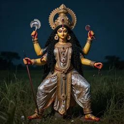 highly detailed hindu goddess kaali, night, field, unsettling photo