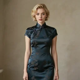 girl wearing qipao, blonde hair. by rembrandt, by konstantin razumov