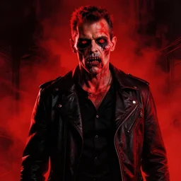 zombie rick astley, in the style of beksinski, red, black, glowing, vibrant, chiaroscuro, high detail, perfect artwork, clean lines