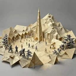 origami battlefield, concept art, trending on artstation, wlop, ross draws, digital painting, mixed media, intricate details, volumetric lighting