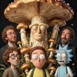 infected mushrooms mohawk projector portrait by gaston bussierre and charles vess and james jean and erik jones and rhads, inspired by rick and morty, epic, funny, huge scale, beautiful fine face features, intricate high details, sharp, ultradetailed