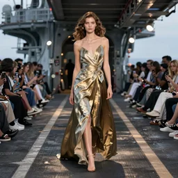 A fashion Catwalk on an aircraft carrier, Fashion Photography, Concept Art, Octane, Redshift, High Detail