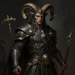 dark male oracle with ram horns, medieval style, NGE dark fantasy, medium shot, intricate, highly detailed, digital painting, volumetric light, artstation, concept art, smooth, sharp focus, illustration, art by Gil Elvgren and Greg Rutkowski and Alphonse Mucha