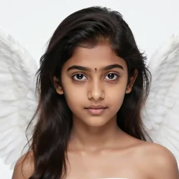 sri lankan girl as an angel with wings, single head, hyper realistic face, beautiful eyes, fantasy art, in the style of greg rutkowski, illustration, epic, fantasy, intricate, hyper detailed, artstation, concept art, smooth, sharp focus, vibrant