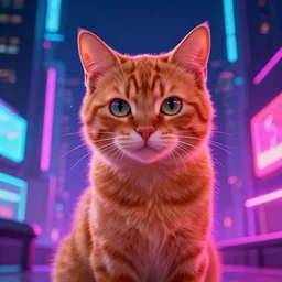 cyberpunk ginger cat in the city, neon backlighting, digital art, trending on artstation, fanart, by kawacy