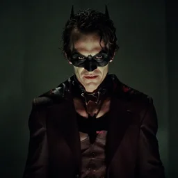 film still of Paul Dano as Riddler in The Batman, 4k, dark lighting, film noir, grainy, dark tone