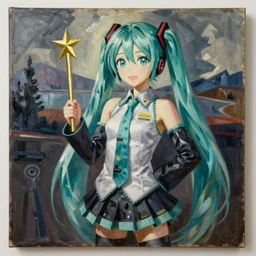 high detail art on artstation, Hatsune Miku painted by Pablo Picasso, oil on canvas