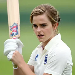 emma watson opens the batting for england at lord's cricket ground, sports photography, close up, clear face