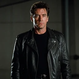 film still of tom selleck as the terminator in terminator, 4 k