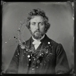 old wetplate daguerreotype portrait of the pleasure bot, explosion of data fragments, fractal, intricate, elegant, highly detailed, parallax, leica, medium format, subsurface scattering, by jheronimus bosch and greg rutkowski and louis jacques mande daguerre