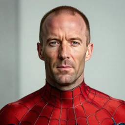 portrait of jason statham as spiderman, by charlotte grimm, natural light, detailed face, beautiful features, symmetrical, canon eos c 3 0 0, ƒ 1. 8, 3 5 mm, 8 k, medium - format print, half body shot