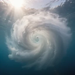 a misty vortex cloud under water, sun shining through the water, award - winning photography, soft lighting, ultra detailed, dslr, cinematic, volumetric lighting, 8 k resolution, photorealistic