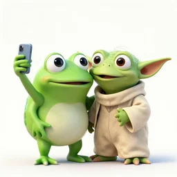 pepe the frog and yoda taking a selfie together in front of a swamp on dagobah, a scene from'the empire strikes back ', cinematic, hyper realistic,