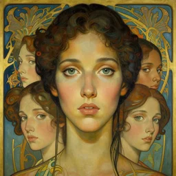 an art nouveau, ( streamline moderne ), multi - ethnic and multi - racial portrait in the style of charlie bowater, and donato giancola, and charles dulac. very large, clear, expressive and intelligent eyes. symmetrical, centered, ultrasharp focus, cinematic lighting, photorealistic digital painting, intricate ultra detailed background.