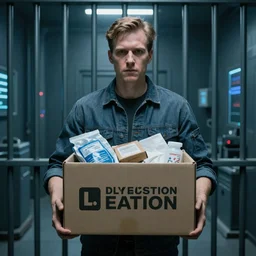 linkedin portrait of bill trapped in a cyberpunk hyper prison but still bravely doing his charity work despite the hardship