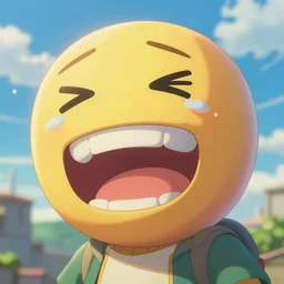 an epic anime of laughing crying emoji, ghibli, unreal 5, octane render, rpg portrait, dynamic lighting, epic, epic anime, 2 d