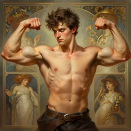gigachad flexing his muscles, highly detailed, digital painting, artstation, concept art, smooth, sharp focus, illustration, art by artgerm and greg rutkowski and alphonse mucha