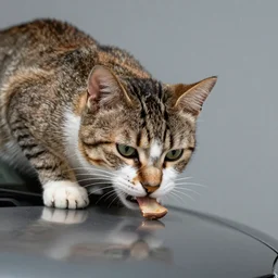 cat eating a car, photorealistic, studio