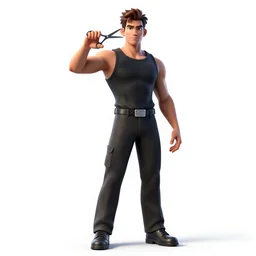 athletic barber with scissors, detailed 3d character render, full body, standing, isolated on a pure white background, centered, whole figure in frame, sharp focus, studio lighting