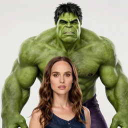 “ the incredible hulk with the face of natalie portman, film still, studio lighting, on a busy street of new york city ”