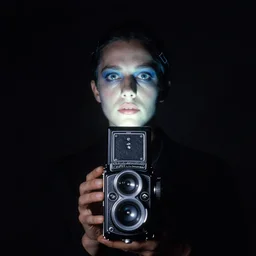 a spy astral projecting, symmetrical face, photorealistic, dramatic, low - angle, 1 2 0 mm film, medium format, rolleiflex, ektachrome, studio lighting, mystical, paranormal, shot by bruce davidson
