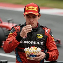 formula 1 driver eating popcorn