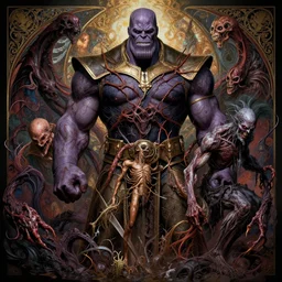the platonic ideal of baraka of cletus kasady ultimate carnage thanos dementor doctor manhattan chtulu nazgul, detailed, intricate, hyperrealism, intense, scary, decay, dmt, art by brock hofer and artgerm and greg rutkowski and alphonse mucha