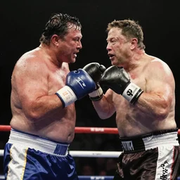 obese elon musk fighting obese steven seagal in a boxing match, wet