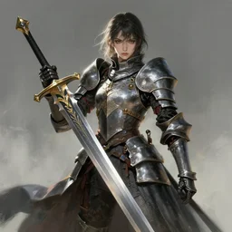 a female knight with a large sword, digital painting masterpiece by akihiko yoshida, hyper detailed, stylistic, gorgeous, beautiful, 4 k elden ring concept art