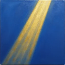 An abstract acrylic painting of golden light beam shining through deep blue background, artstation, glossy finish, glazed over with resin