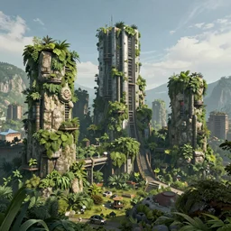 lost city from the future covered in foliage rendered in unreal engine 5