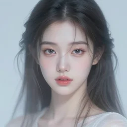 of ethereal fantasy, young beautiful Lee Jin-Eun, close up face portrait, medium shot, intricate, elegant, ethereal dreamy light, highly detailed, concept art, smooth, sharp focus, illustration, art by Nicola Samuri