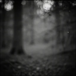 something strange happened in the wood, mystic, melancholy, pinhole analogue photo quality, lomography, blur, unfocus, cinematic, foil effect, holographic effect, monochrome