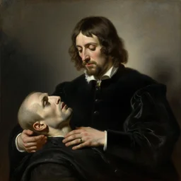 a portrait of john of the black bands facing his death, soft painting, rembrandt style, elegant, highly detailed, sharp focus, art by tom bagshaw, casimir art, kelogsloops and greg rutkowski