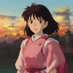 portrait of woman, cloth, princess mononoke, 4 k, high detail, dramatic lighting, sunset, hayao miyazaki, masashi ando, nizou yamamoto, kazuo oga, joe hisaishi, yoji takeshige, naoya tanaka