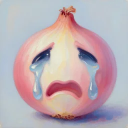 crying onion face big tears pastel oil painting