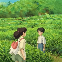 A painting of a tea garden by Hayao Miyazaki