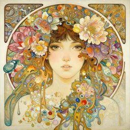 an intricate oil painting of a t 8 0 0 portrait surrounded by hyper - detailed inkdrop in water, flowers, fluid acrylic art, melting colorful wax, colorful flower petals, colorful, excellent composition, wide shot, by yoshitaka amano, by greg rutkowski, by alphonse mucha by jeremyg lipkinng, by rhads