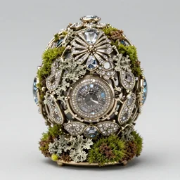 detailed jewel figurine depicting some moss and lichen, made by faberge. macro photography.