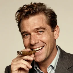 groovy late 1 9 6 0 s album cover of a 1 9 5 0 s man smiling with a cigar in his mouth, vintage, realistic, hyperrealistic, 8 k resolution, hd quality, very detailed, highly detailed, intricate details, real life, real world, trending on artstation, digital art, really realistic, very realistic, artistic, album cover, album, cover, remastered