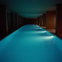 Beautiful colored-photo cameraphone 2005 soft liminal Photograph of an infinite dark hallway pool