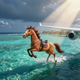 a cartoon horse got on a plane and went to the maldives