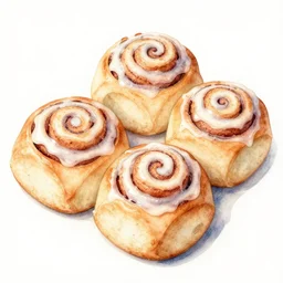 watercolor art cinnamon rolls with icing